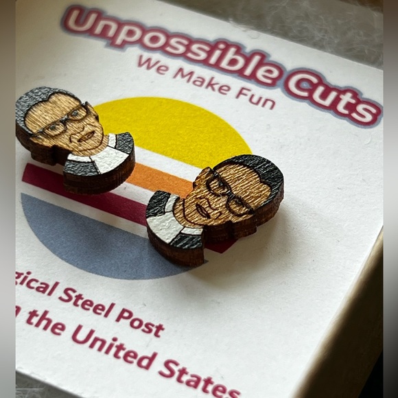 RBG stud earrings handmade from sustainable wood with surgical steel backs - Picture 1 of 5